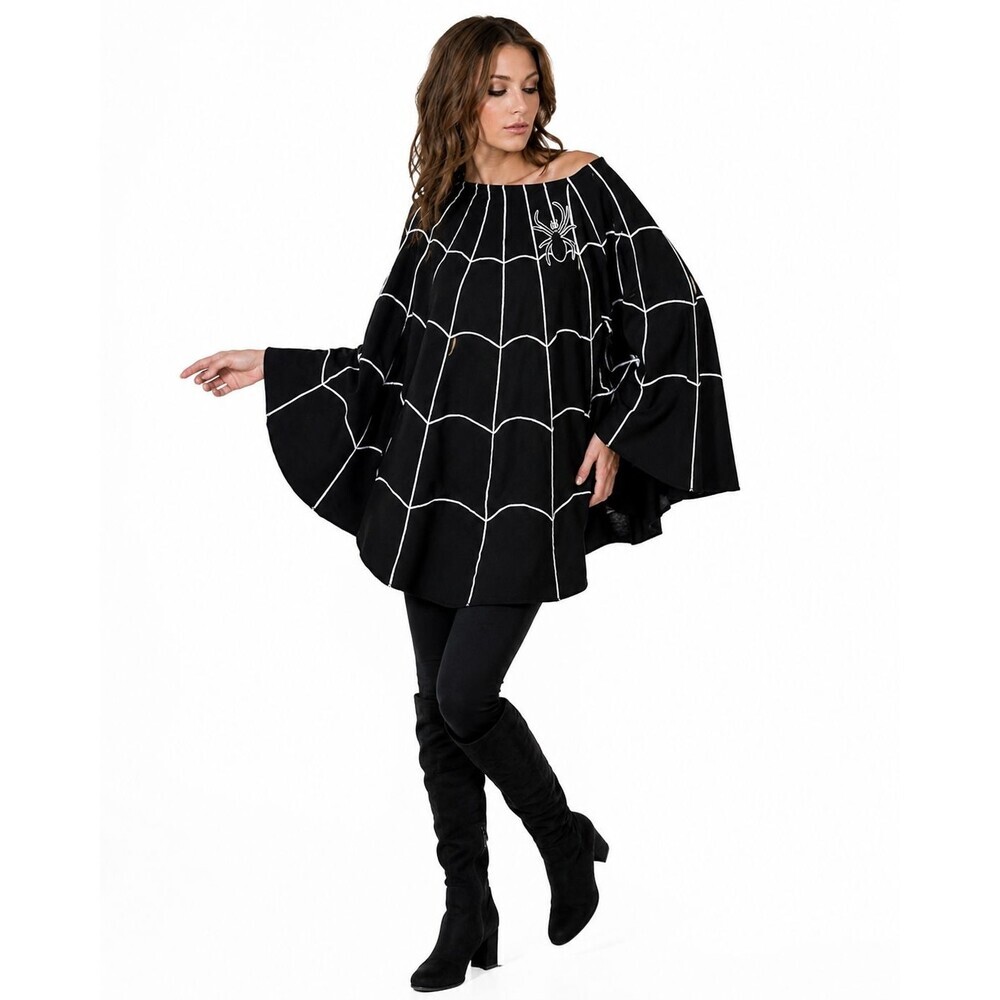 Grandin Road Halloween Cape Poncho Spider Web Costume Party Trick or Treat Fall